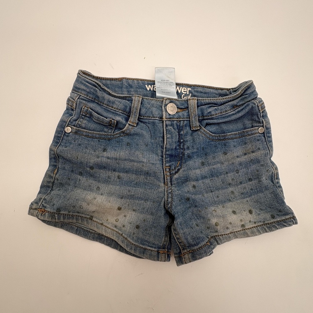 Wallflower Shorts Girls 8 Blue Polka Dot Denim‎ Cut Off Stretch Summer Casual
